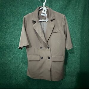 Taupe Short Sleeve Blazer Korean Minimalist Tailored Jacket